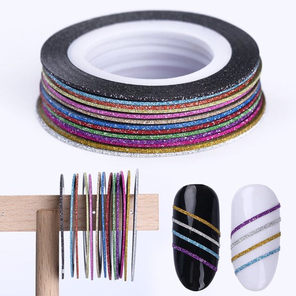 10 Foil  Nail Tape +10 Rolls of Glitter Nail Tape - Picture 2 of 4